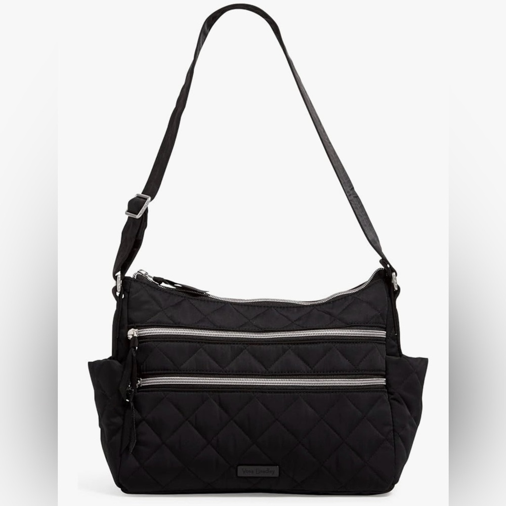 Vera Bradley Triple Zip Shoulder Bag in Black Performance Twill